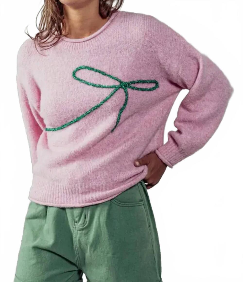 NEW HEYDAY women's bow knit sweater in pink